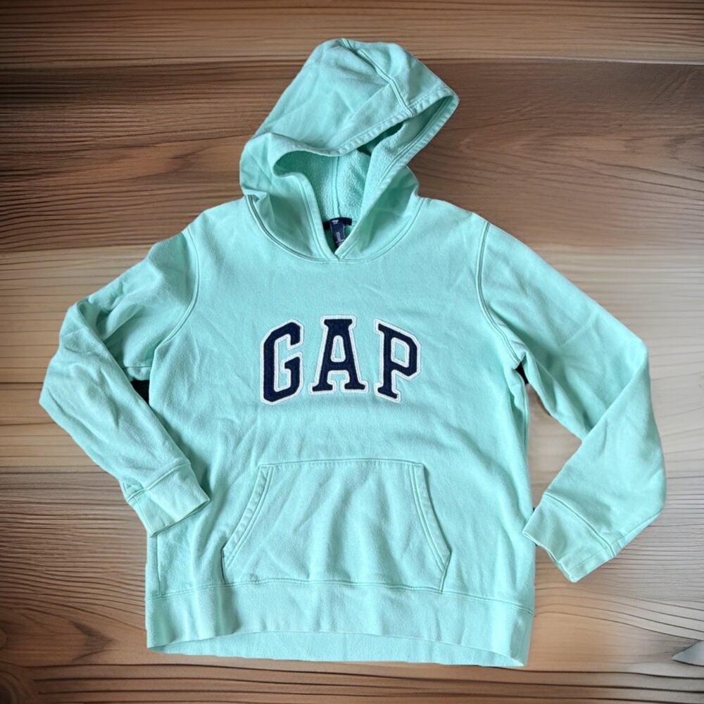 Gap Ice Green Logo Hoodie Womens Sz L Y2K Preppy Coastal Athleisure Fleece